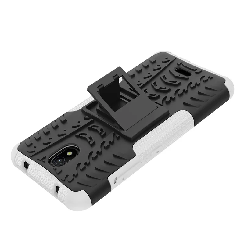 For Nokia C100 4G Hard PC+TPU Tires Style Cool Rugged Phone Case Kickstand Anti-Slip Shockproof Cover - White