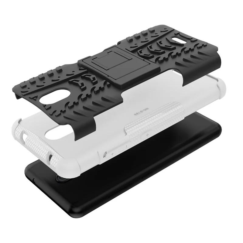 For Nokia C100 4G Hard PC+TPU Tires Style Cool Rugged Phone Case Kickstand Anti-Slip Shockproof Cover - White