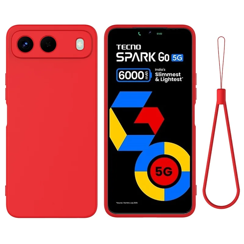 For TECNO Spark 40 5G Liquid Silicone Case Phone Back Cover with Hand Strap - Red