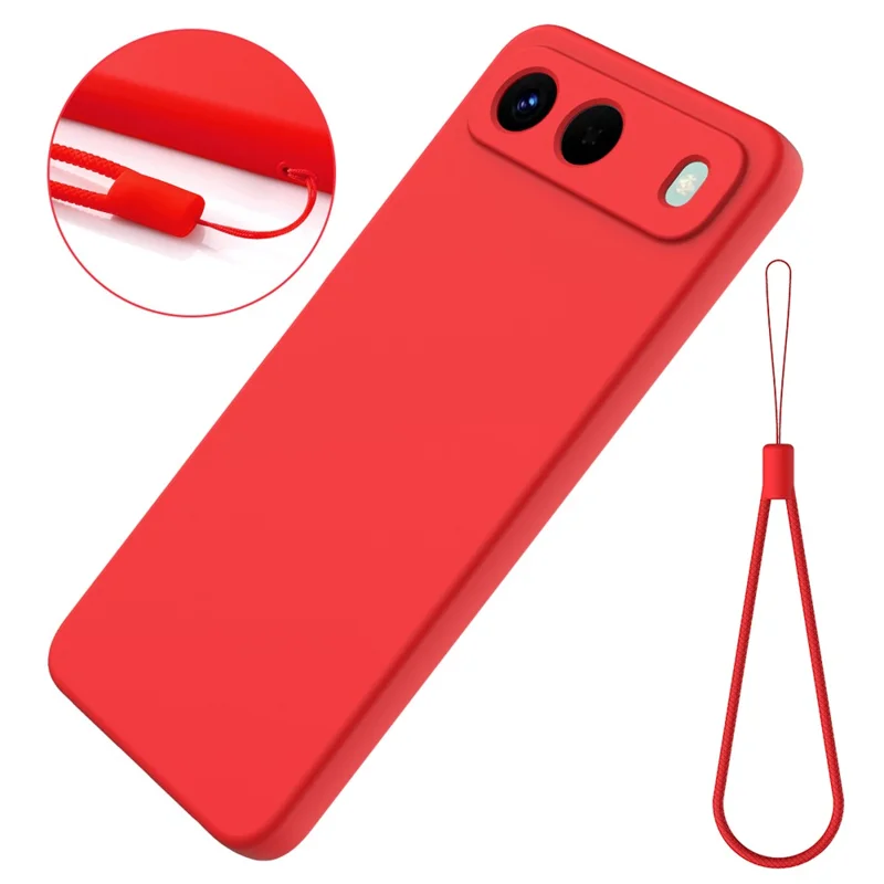 For TECNO Spark 40 5G Liquid Silicone Case Phone Back Cover with Hand Strap - Red