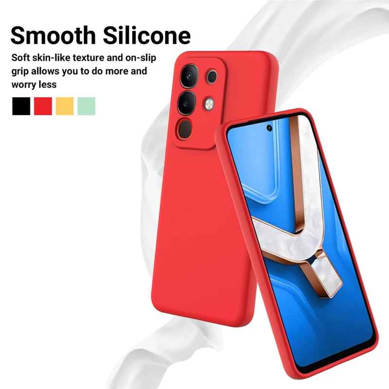 Чехол из жидкого силикона для vivo Y31 Pro 5G с подставкой и ремешком для руки - Красный