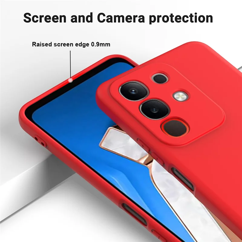 Чехол из жидкого силикона для vivo Y31 Pro 5G с подставкой и ремешком для руки - Красный