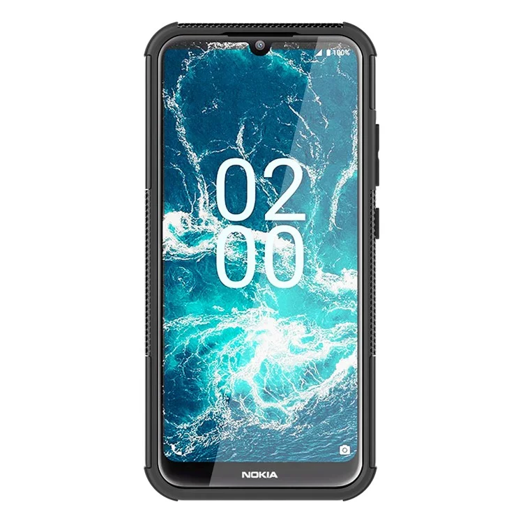For Nokia C200 4G Tyre Pattern Design Kickstand Phone Cover PC + TPU 2-in-1 Shockproof Case - Black