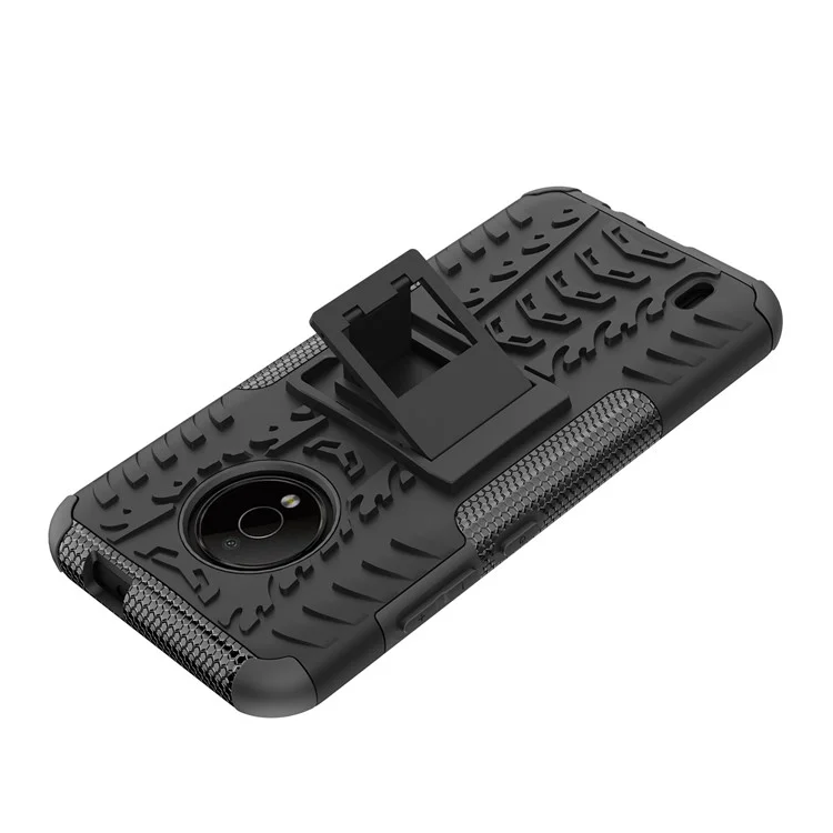 For Nokia C200 4G Tyre Pattern Design Kickstand Phone Cover PC + TPU 2-in-1 Shockproof Case - Black