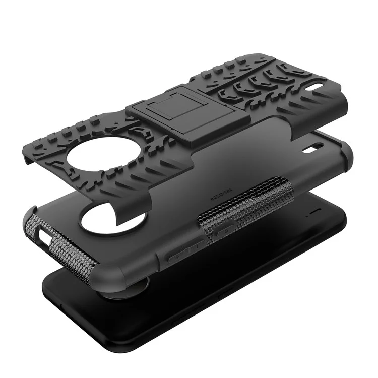 For Nokia C200 4G Tyre Pattern Design Kickstand Phone Cover PC + TPU 2-in-1 Shockproof Case - Black