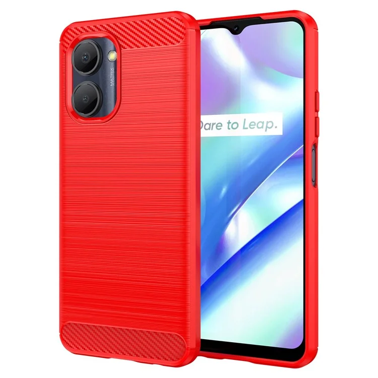 Para Realme C33 4G Drop Protection Flexible Tpu Telep Capacalización de Fibra de Carbono Cepillada Caja de Teléfonos Celulares - Rojo