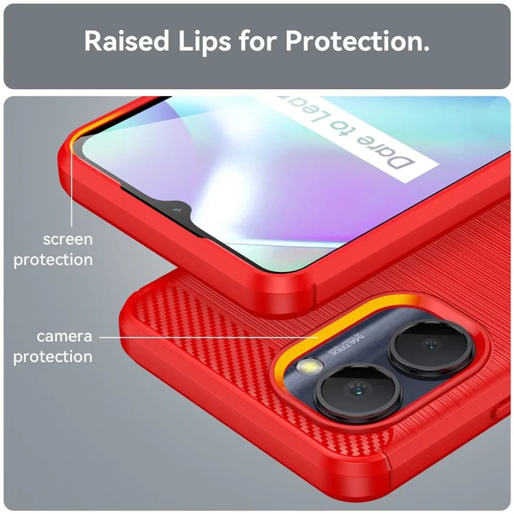 Para Realme C33 4G Drop Protection Flexible Tpu Telep Capacalización de Fibra de Carbono Cepillada Caja de Teléfonos Celulares - Rojo