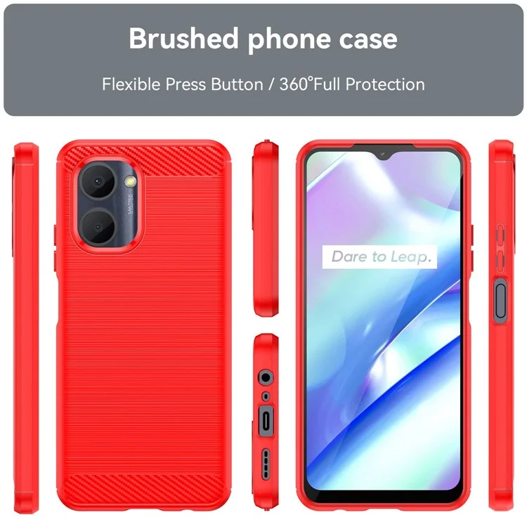 Para Realme C33 4G Drop Protection Flexible Tpu Telep Capacalización de Fibra de Carbono Cepillada Caja de Teléfonos Celulares - Rojo
