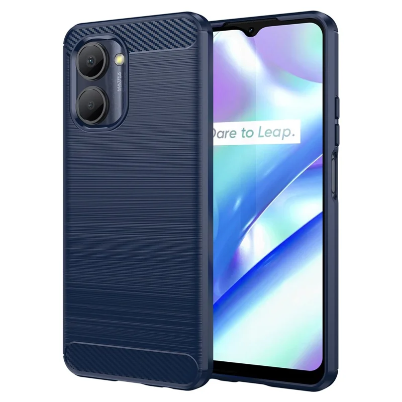 For Realme C33 2023 4G / C33 4G Drop Protection Flexible TPU Phone Back Cover Brushed Carbon Fiber Texture Cell Phone Case - Blue