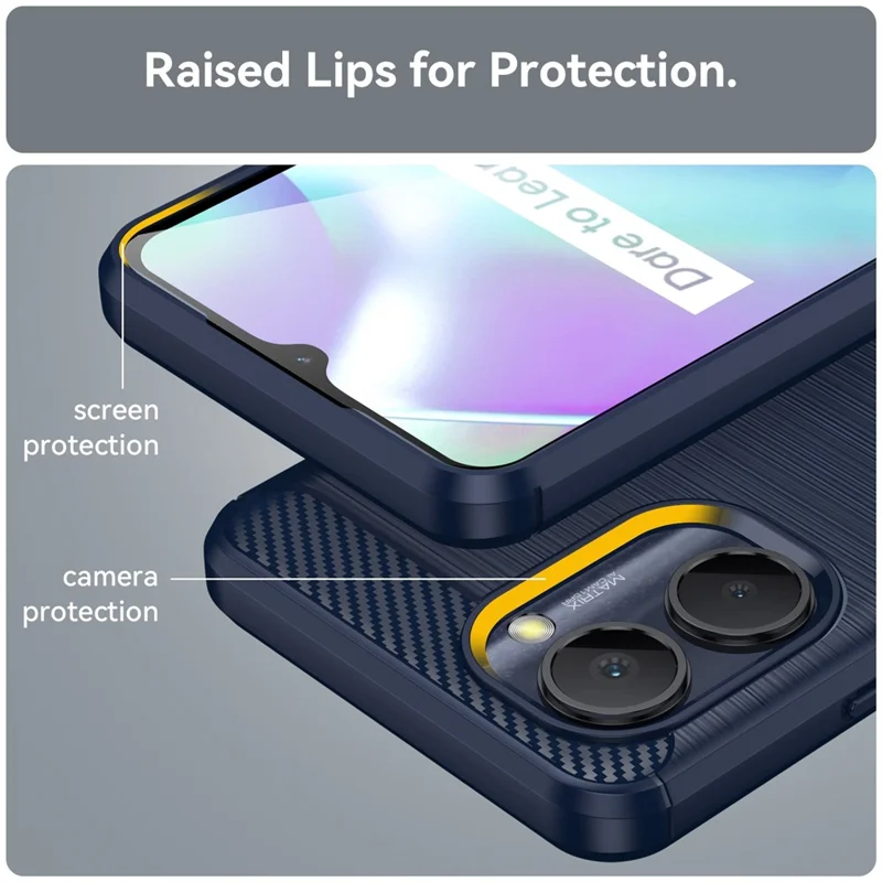 For Realme C33 2023 4G / C33 4G Drop Protection Flexible TPU Phone Back Cover Brushed Carbon Fiber Texture Cell Phone Case - Blue