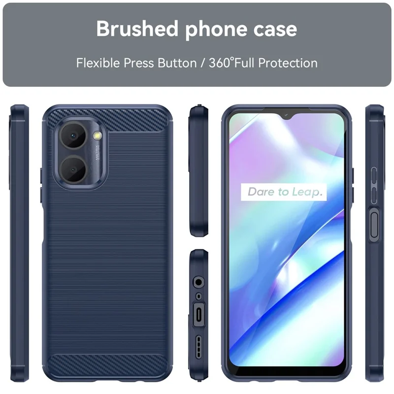 For Realme C33 2023 4G / C33 4G Drop Protection Flexible TPU Phone Back Cover Brushed Carbon Fiber Texture Cell Phone Case - Blue