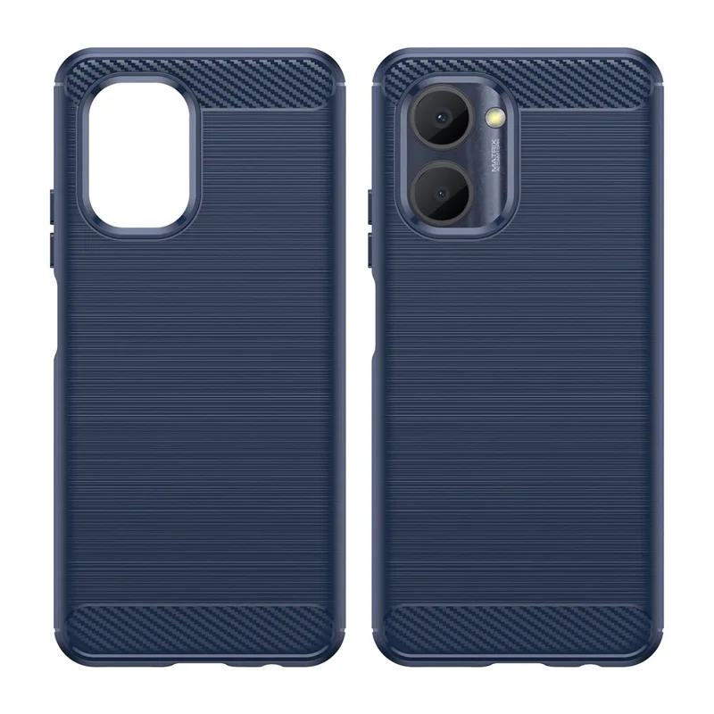 For Realme C33 2023 4G / C33 4G Drop Protection Flexible TPU Phone Back Cover Brushed Carbon Fiber Texture Cell Phone Case - Blue