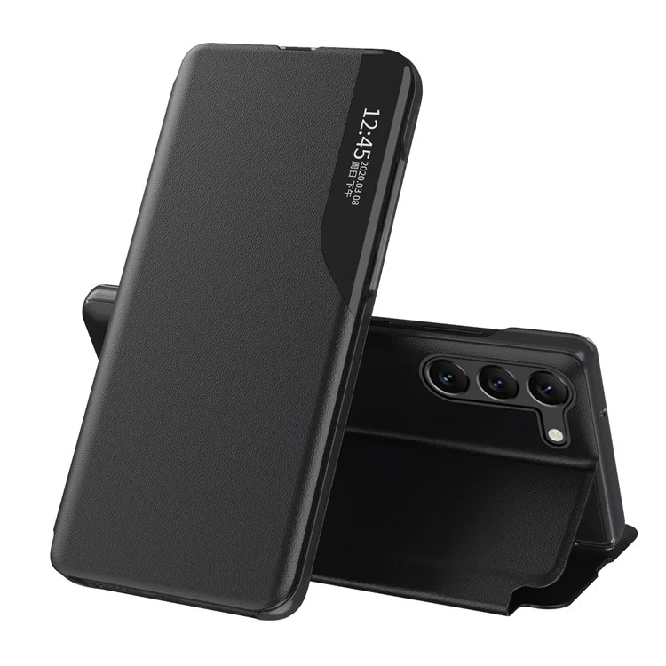 Étui de téléphone en cuir PU pour Samsung Galaxy S23 avec fenêtre de visualisation et fonction de support Flip Anti-rayures - Noir