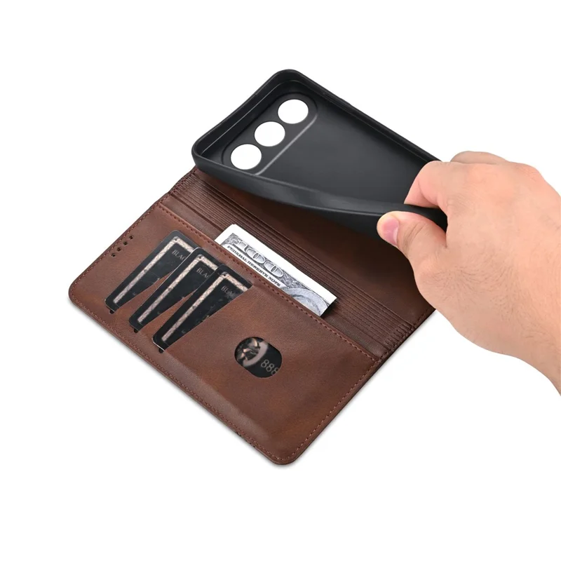 AZNS For Honor 500 5G Capa de Couro PU com Textura de Couro de Vaca, Capa Carteira - Café