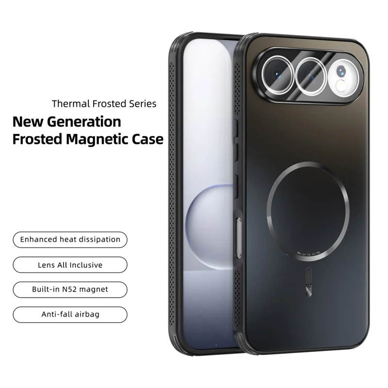 ABEEL For Honor 500 5G Magnetic Case TPU PC Cooling Matte Phone Back Cover with Lens Film - Black