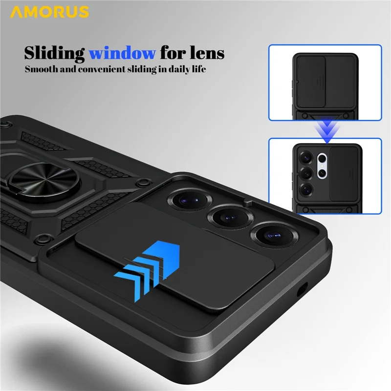 AMORUS voor Samsung Galaxy S26 Ultra hoesje met standaard PC + TPU telefoonhoes met diafragmavlens - Zwart