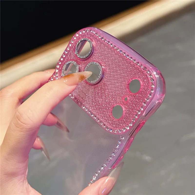 Coque pour iPhone 17 Pro Max, décor de strass, cadre ondulé, design dégradé, housse en TPU - Orange / Vert