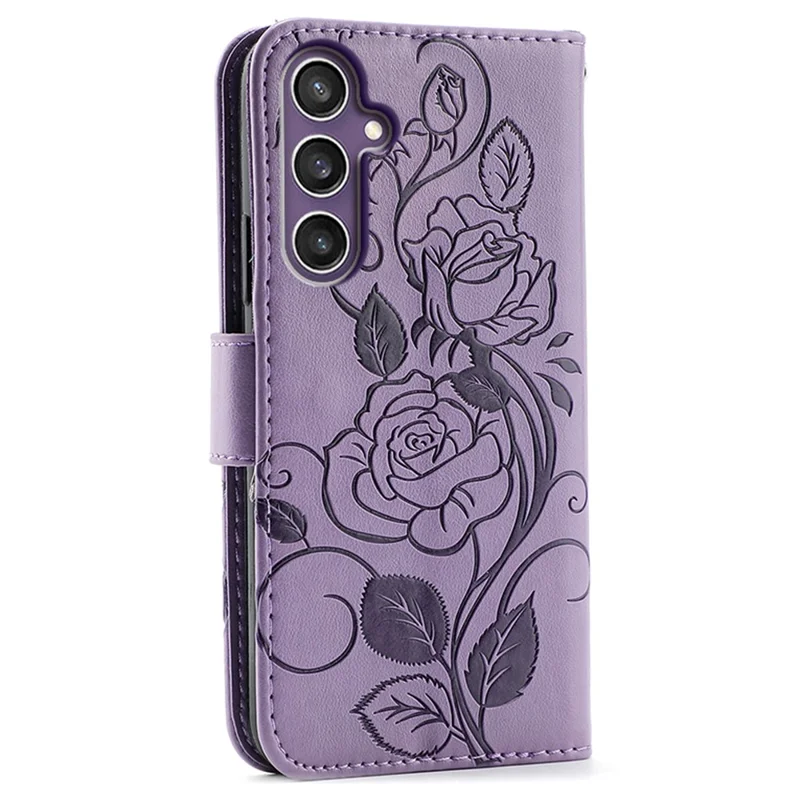 For Samsung Galaxy S26+ Case Wallet Stand Imprinted Rose Butterfly PU Leather Phone Cover - Purple