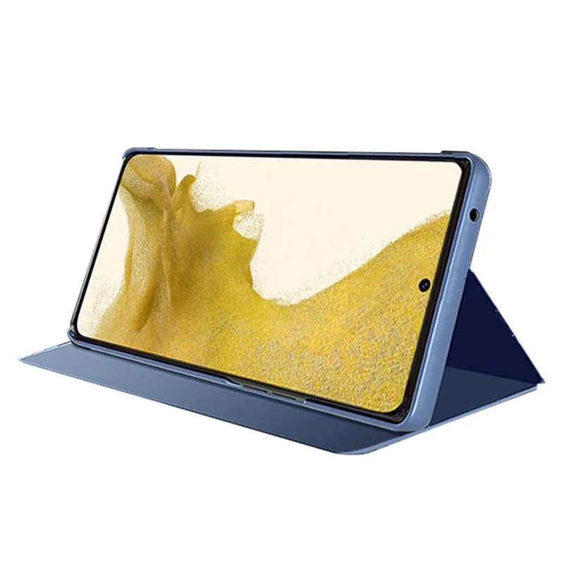 Para Samsung Galaxy S23+ View Window PU Leather Case Stand Feature Mirror Electroplating Phone Cover Protector - Baby Blue