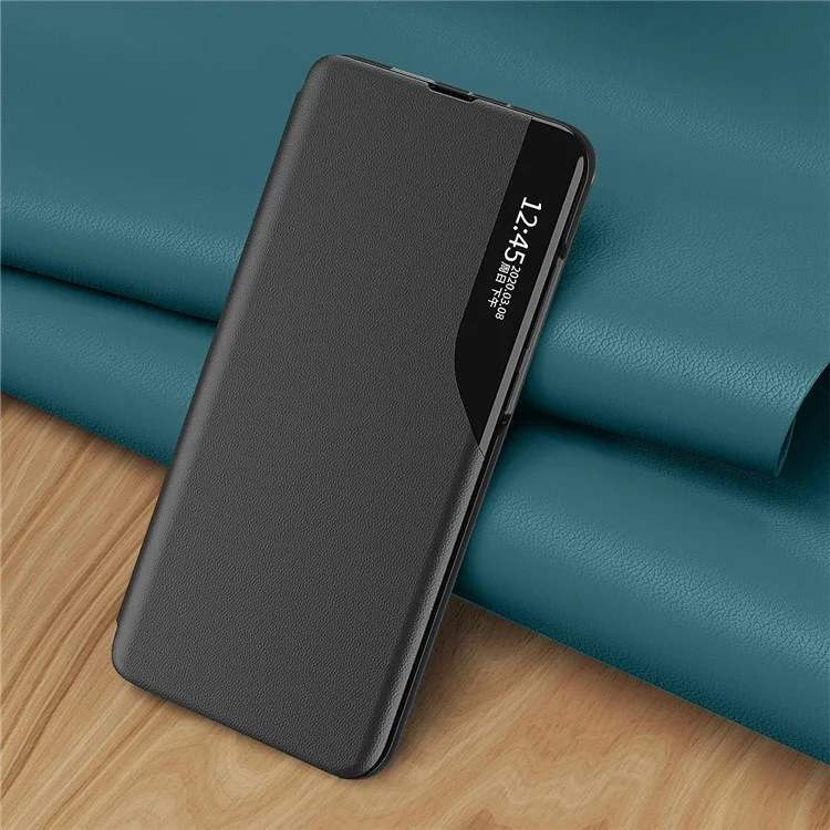 Funda a prueba de golpes para Samsung Galaxy S23+ Folio con tapa de piel sintética Funda con ventana antipérdida y soporte - Negro