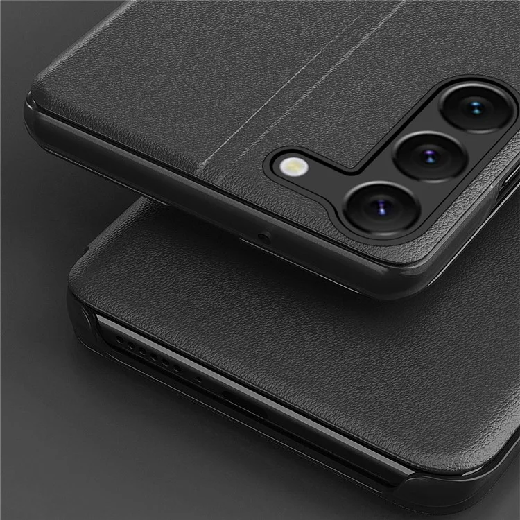 Funda a prueba de golpes para Samsung Galaxy S23+ Folio con tapa de piel sintética Funda con ventana antipérdida y soporte - Negro