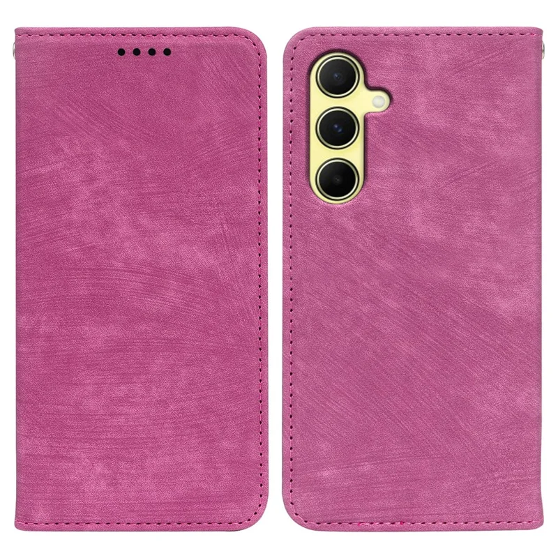 Futerał na Samsung Galaxy A27, silny magnetyczny skórzany etui-portfel z teksturą w paski - Różowy