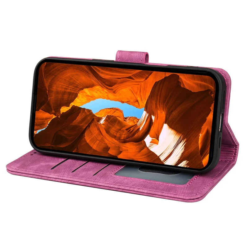 Futerał na Samsung Galaxy A27, silny magnetyczny skórzany etui-portfel z teksturą w paski - Różowy