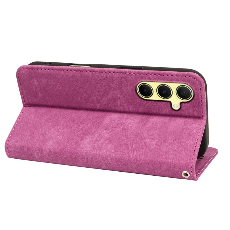 Futerał na Samsung Galaxy A27, silny magnetyczny skórzany etui-portfel z teksturą w paski - Różowy