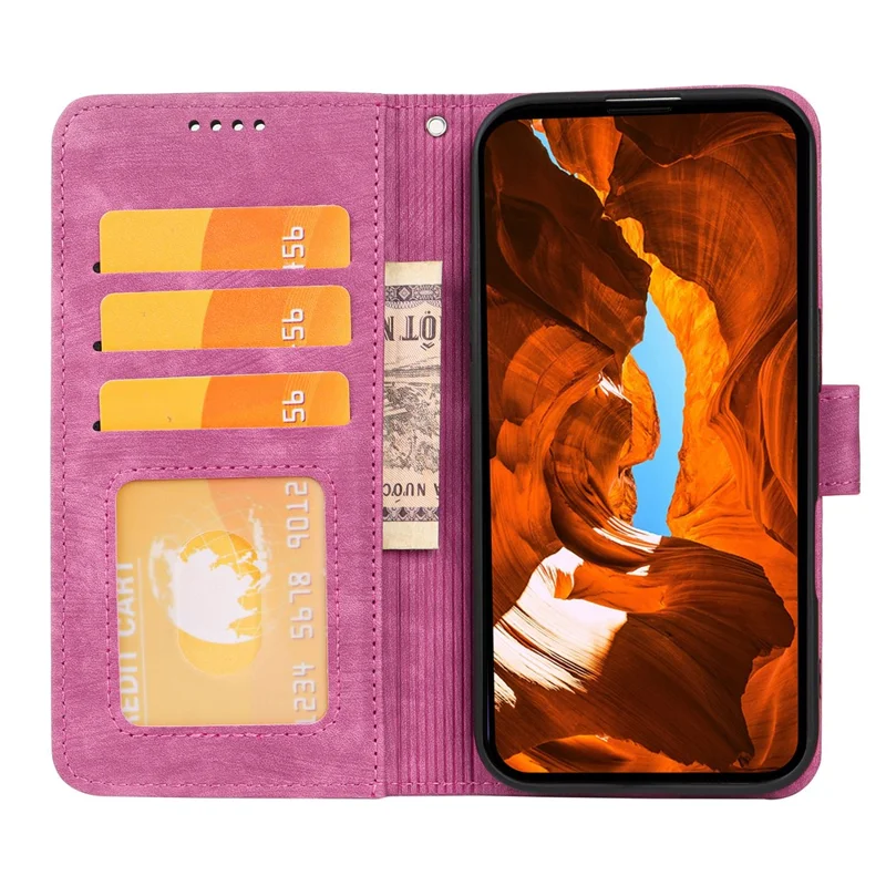 For Samsung Galaxy A57 5G Case Strong Magnetic Leather Wallet Phone Cover with Striped Texture - Rose