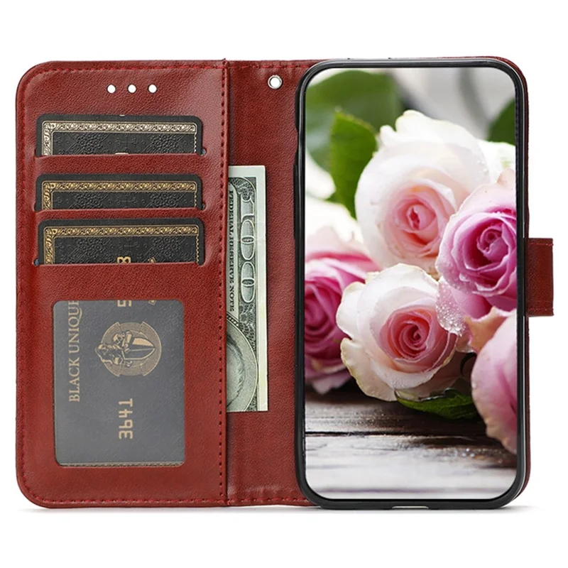 For Samsung Galaxy A27 Case Wallet Stand Imprinted Rose Butterfly PU Leather Phone Cover - Brown