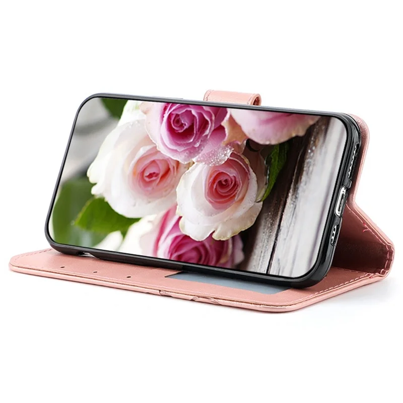 For Samsung Galaxy A37 5G Case Wallet Stand Imprinted Rose Butterfly PU Leather Phone Cover  - Rose Gold