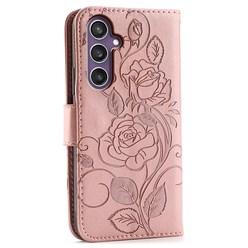 For Samsung Galaxy A37 5G Case Wallet Stand Imprinted Rose Butterfly PU Leather Phone Cover  - Rose Gold