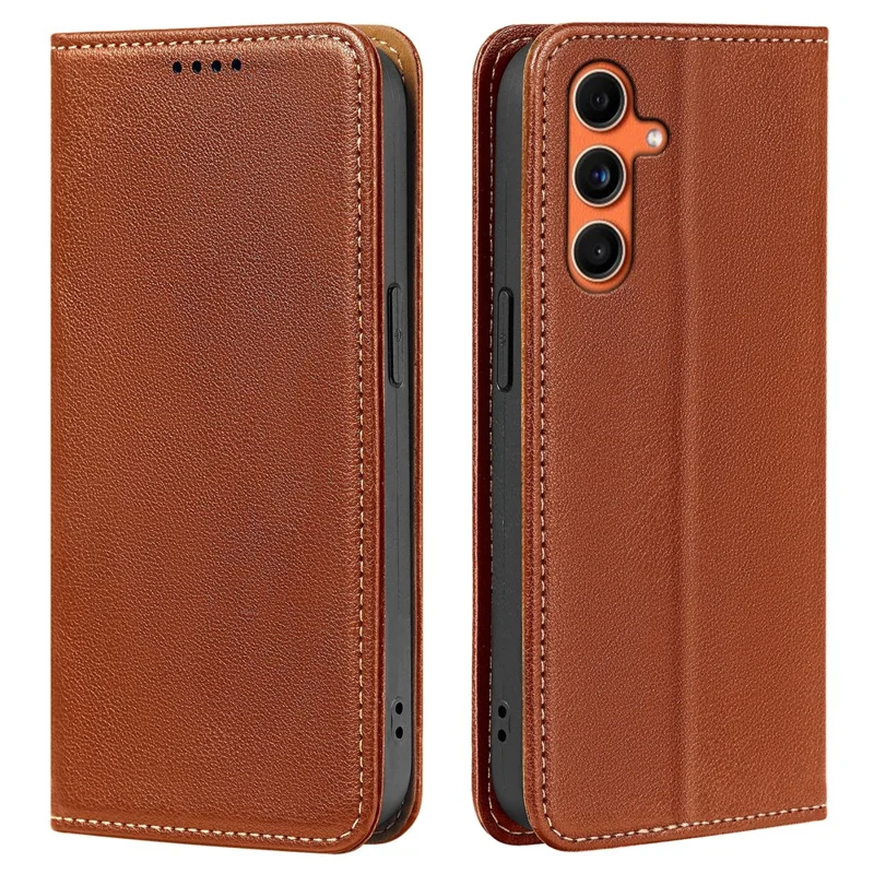 For Samsung Galaxy A57 5G Case Wallet RFID Blocking Leather Phone Cover Strong Magnetic Closure - Brown