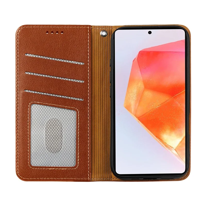 For Samsung Galaxy A57 5G Case Wallet RFID Blocking Leather Phone Cover Strong Magnetic Closure - Brown