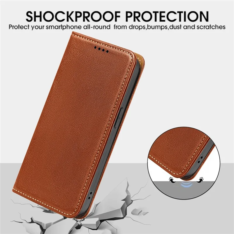 For Samsung Galaxy A57 5G Case Wallet RFID Blocking Leather Phone Cover Strong Magnetic Closure - Brown
