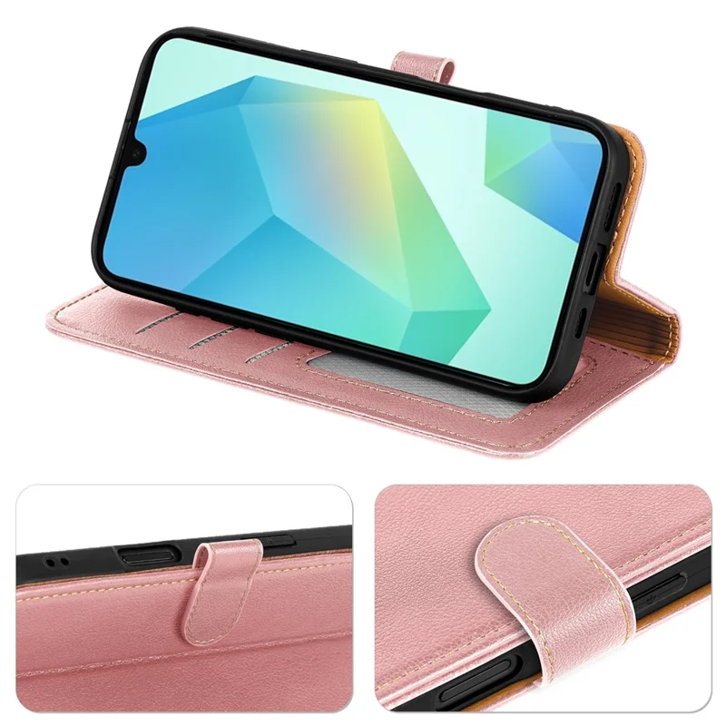 For Samsung Galaxy A27 5G Case RFID Blocking Wallet Litchi Texture Leather Phone Cover Magnetic Clasp - Rose Gold