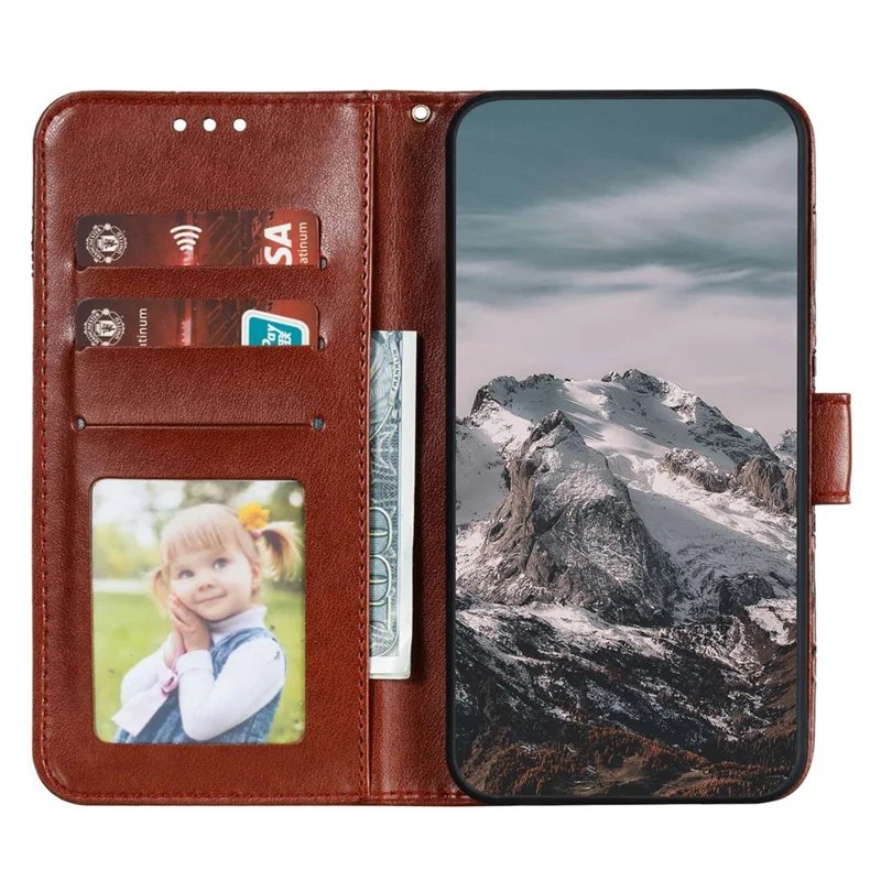 For Samsung Galaxy A27 Case PU Leather Mandala Imprinted Design Wallet Phone Cover with Wrist Strap - Brown
