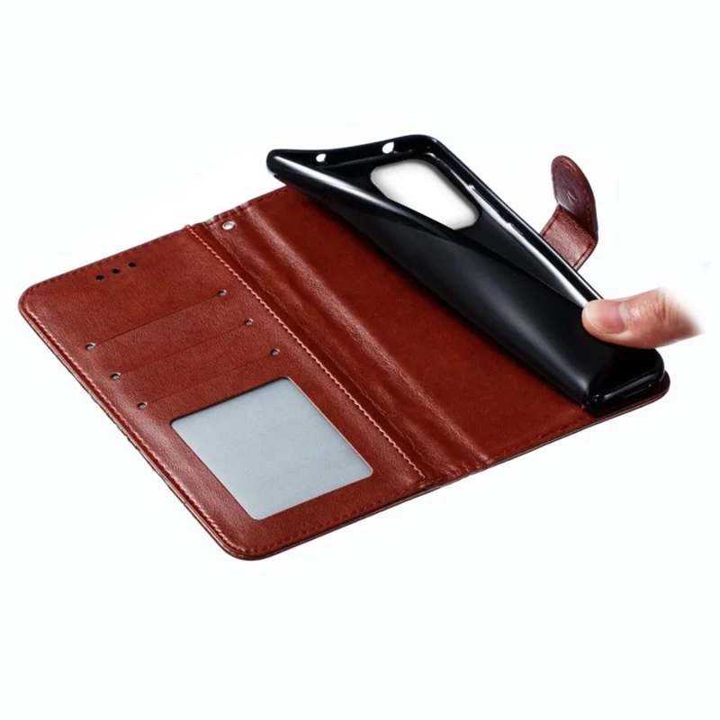 For Samsung Galaxy A27 Case PU Leather Mandala Imprinted Design Wallet Phone Cover with Wrist Strap - Brown