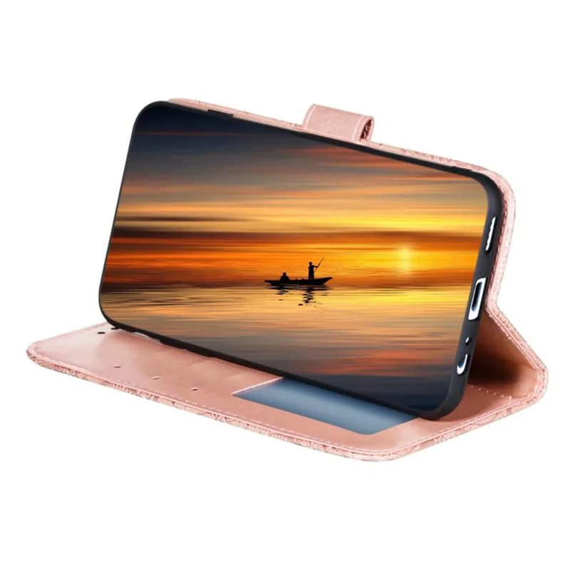 For Samsung Galaxy A27 Case Lace Flowers PU Leather Flip Wallet Phone Cover - Rose Gold