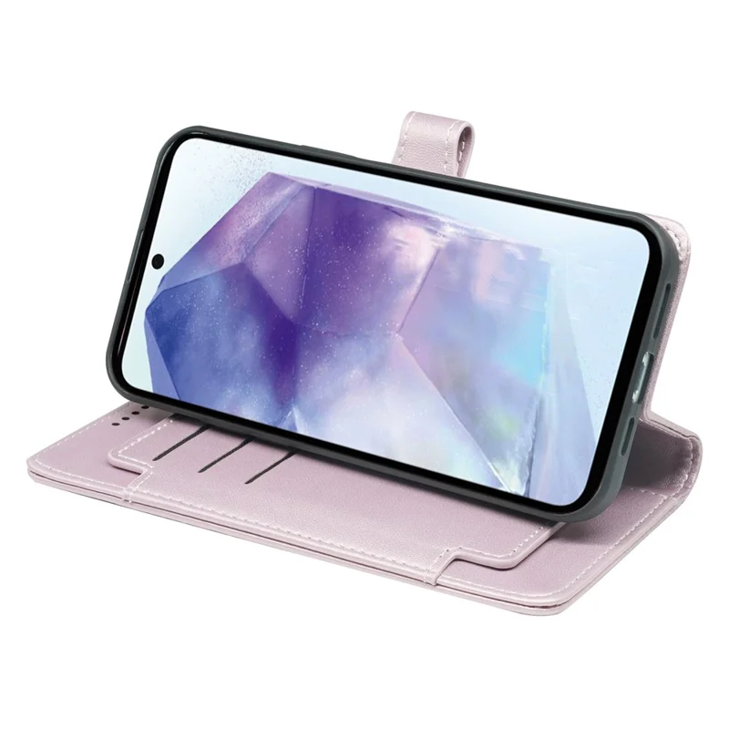 For Samsung Galaxy A27 Case with 9 Card Slots Checkered Pattern PU Leather Phone Cover - Rose Gold