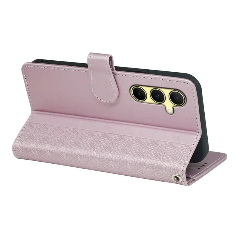 For Samsung Galaxy A27 Case with 9 Card Slots Checkered Pattern PU Leather Phone Cover - Rose Gold