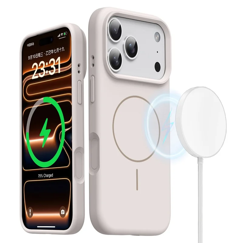 For iPhone 17 Pro Max Magnetic Case Skin-Friendly Liquid Silicone + PC Phone Cover Compatible with MagSafe - Antique White