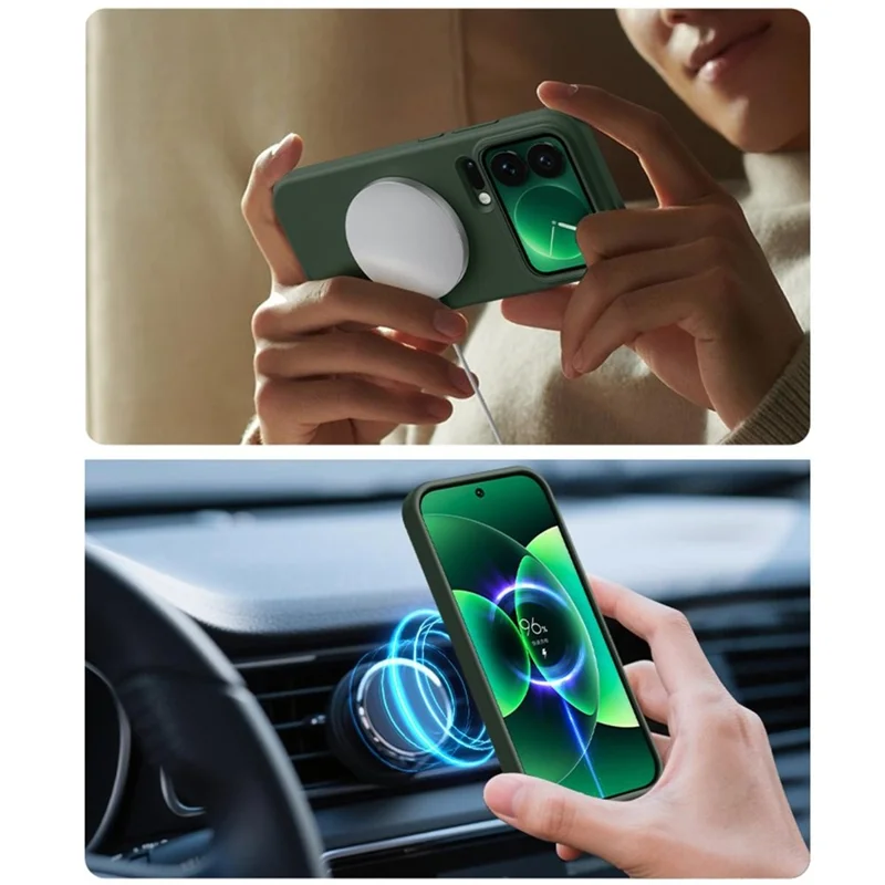 For Xiaomi 17 Pro Max Magnetic Case Skin-friendly Liquid Silicone + PC Phone Cover - Green