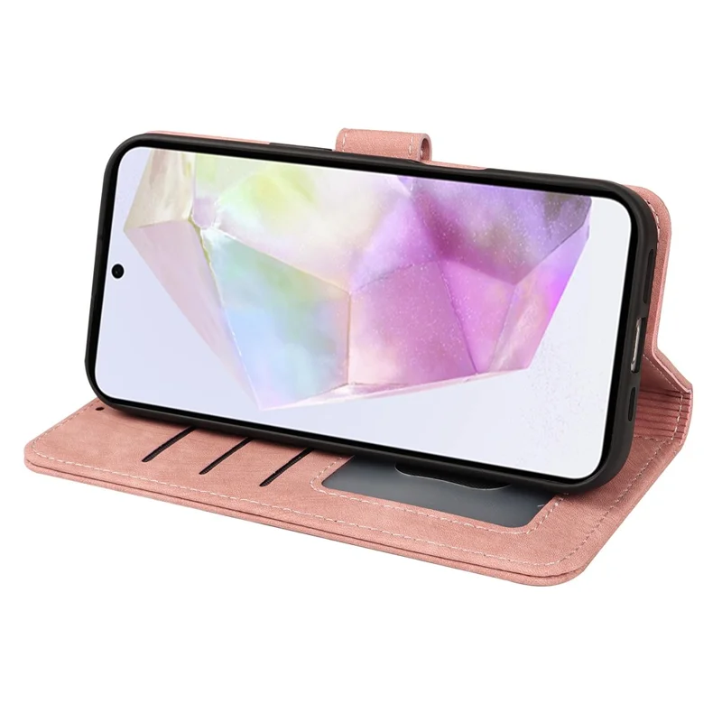 For Samsung Galaxy A27 Case Flip Wallet Striped Texture Leather Phone Cover - Rose Gold
