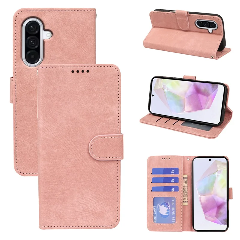 For Samsung Galaxy A27 Case Flip Wallet Striped Texture Leather Phone Cover - Rose Gold