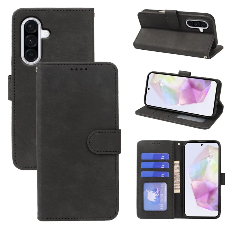 For Samsung Galaxy A57 5G Case Flip Wallet Striped Texture Leather Phone Cover - Black