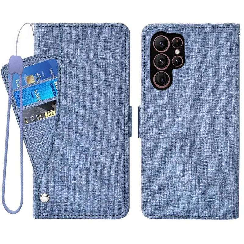 For Samsung Galaxy S26 Ultra Case Jean Cloth Texture PU Leather Wallet Phone Cover with Rotating Card Slots - Blue