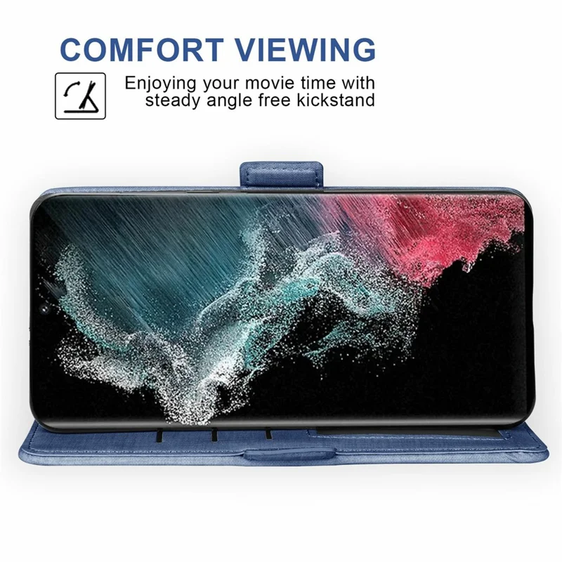 For Samsung Galaxy S26 Ultra Case Jean Cloth Texture PU Leather Wallet Phone Cover with Rotating Card Slots - Blue