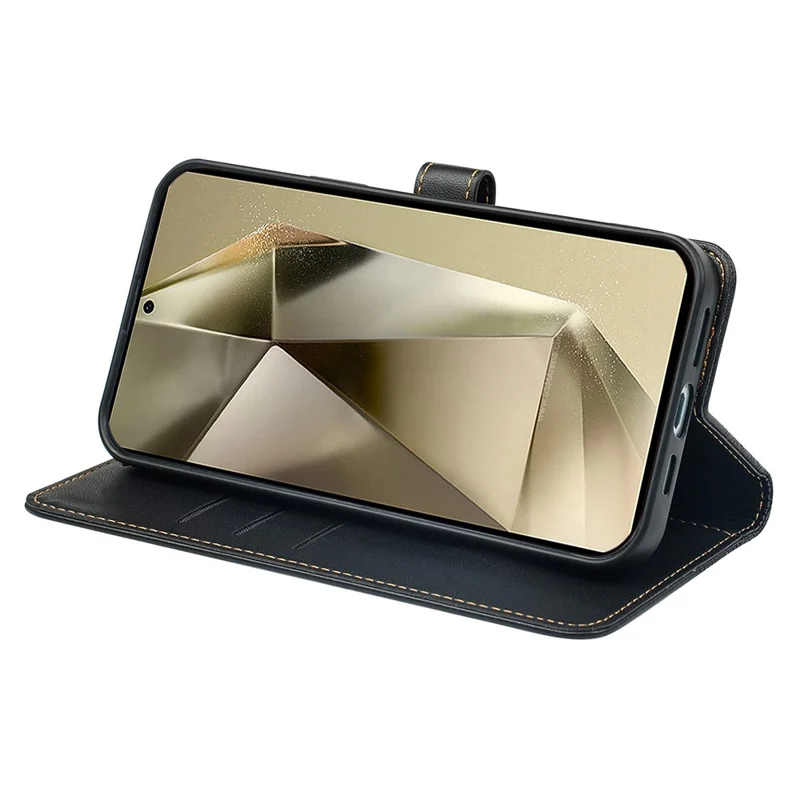 For Samsung Galaxy S26 Ultra Case Magnetic Clasp Four Leaf Clover Leather Phone Cover - Black