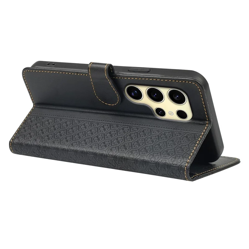 For Samsung Galaxy S26 Ultra Case Magnetic Clasp Four Leaf Clover Leather Phone Cover - Black